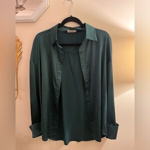 Silky forest green button up
